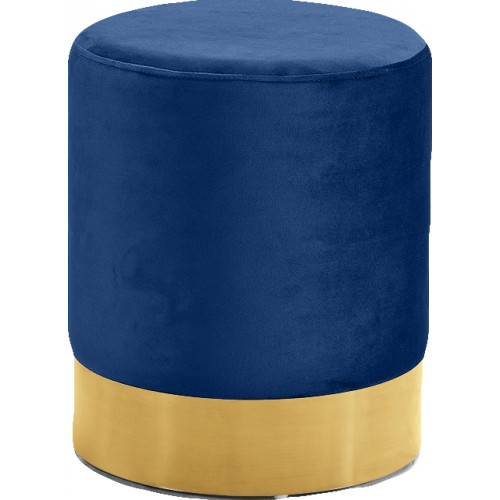 Blue Round Velvet Ottoman Footstool Gold Base