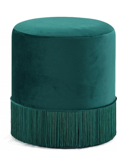 Green Fringed Round Velvet Ottoman Footstool 