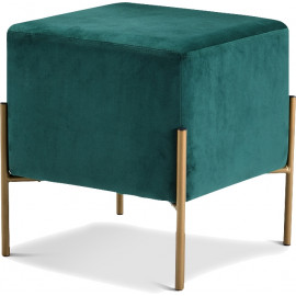 Square Deep Green Velvet Modern Ottoman Footstool 