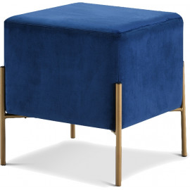Square Blue Velvet Modern Ottoman Footstool 