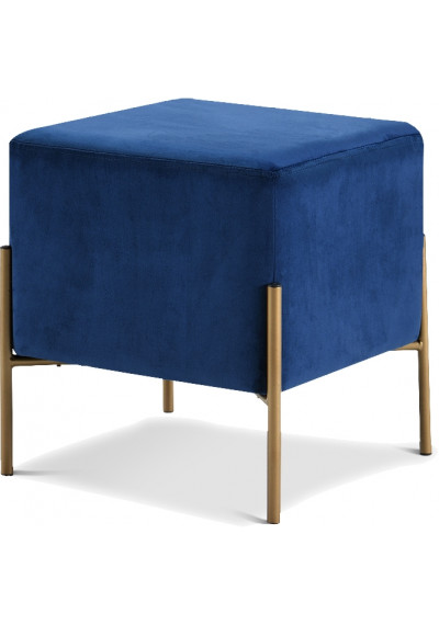 Square Blue Velvet Modern Ottoman Footstool 
