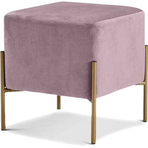 Square Blush Mauve Pink Velvet Modern Ottoman Footstool 