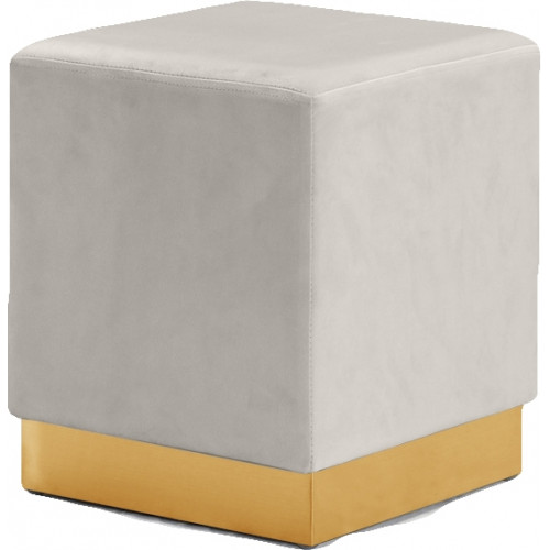 Cream Square Velvet Ottoman Footstool Gold Base