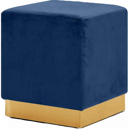 Blue Square Velvet Ottoman Footstool Gold Base