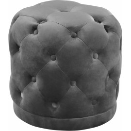 Grey Round Velvet Tufted Ottoman Footstool 