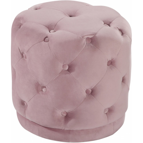 Blush Pink Round Velvet Tufted Ottoman Footstool 