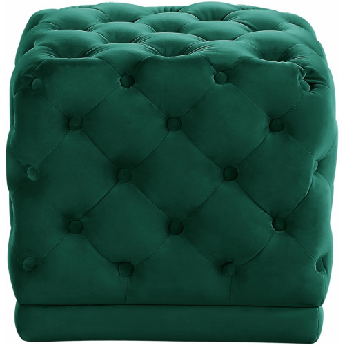 Deep Green Square Velvet Tufted Ottoman Footstool 
