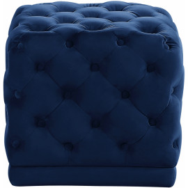 Blue Square Velvet Tufted Ottoman Footstool 