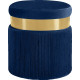 Blue Long Fringed Round Velvet Ottoman Footstool 