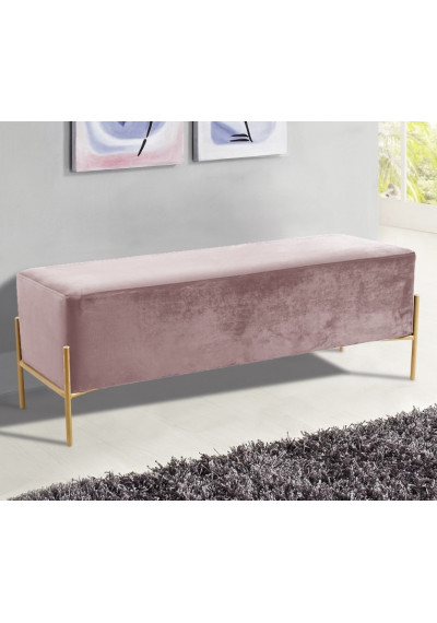Blush Pink Velvet Mid Century Modern Stick Gold Legs Bench