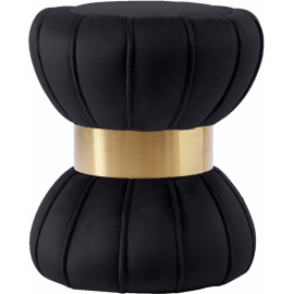 Hourglass Shaped Black Velvet Ottoman Footstool 