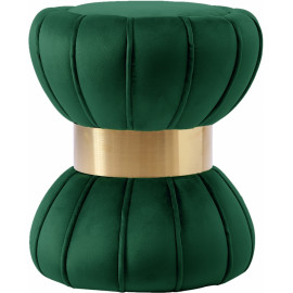 Hourglass Shaped Green Velvet Ottoman Footstool 
