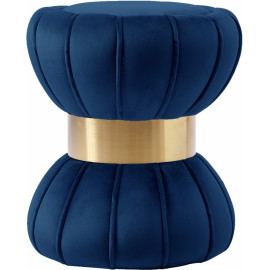 Hourglass Shaped Blue Velvet Ottoman Footstool 