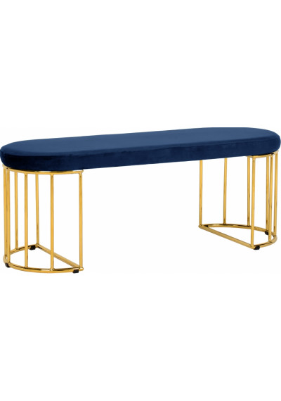 Blue Velvet Gold Cage Bench 
