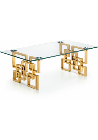 Gold Geometric Base Glass Top Rectangular Coffee Table