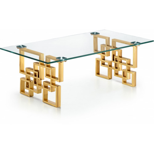 Gold Geometric Base Glass Top Rectangular Coffee Table