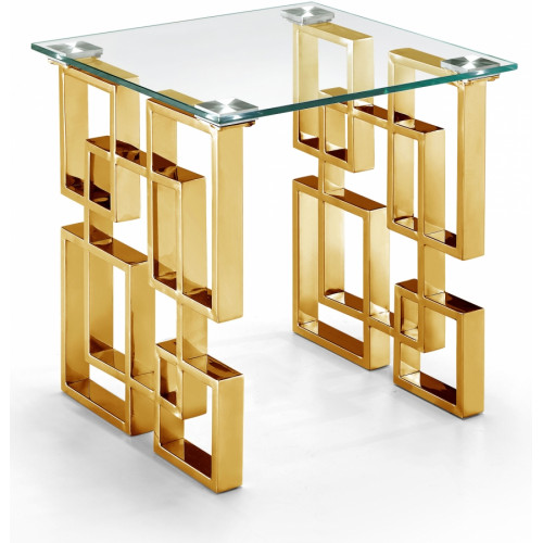 Gold Geometric Base Glass Top Rectangular Accent Side Table