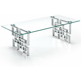 Silver Geometric Base Glass Top Rectangular Coffee Table