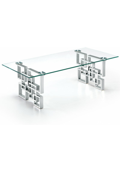 Silver Geometric Base Glass Top Rectangular Coffee Table