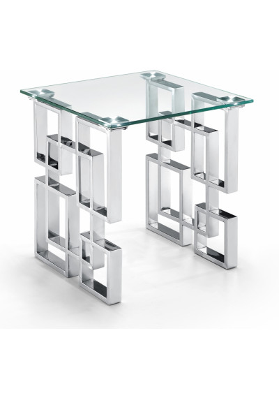 Silver Geometric Base Glass Top Rectangular Accent Side Table