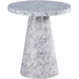 White Faux Marble Round Accent Side Table
