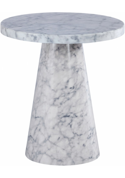 White Faux Marble Round Accent Side Table