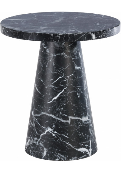 Black Faux Marble Round Accent Side Table