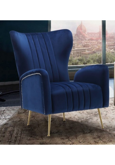 Navy Blue Velvet High Back Lounge Chair