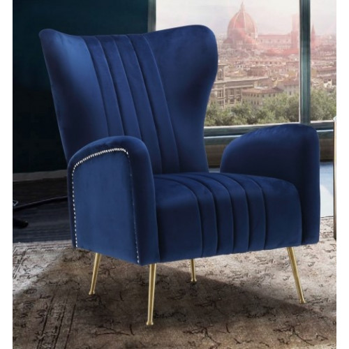 Navy Blue Velvet High Back Lounge Chair