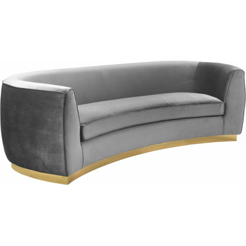 Grey Velvet Vertical Curved Sofa Gold Base