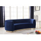 Blue Velvet Vertical Curved Sofa Gold Base
