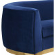 Blue Velvet Vertical Curved Sofa Gold Base