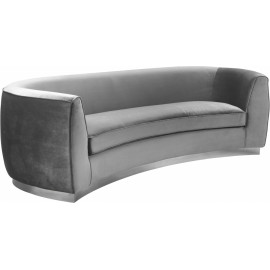 Grey Velvet Vertical Curved Sofa Silver Base
