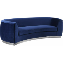 Blue Velvet Vertical Curved Sofa Silver Base