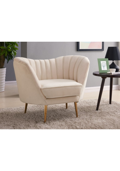 Cream Velvet Channel Tufted Chair Gold Legs