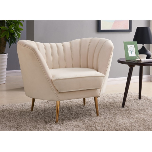 Cream Velvet Channel Tufted Chair Gold Legs