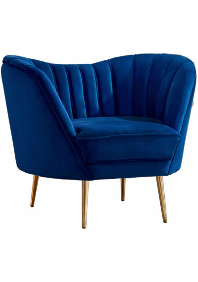 Royal Blue Velvet Channel Tufted Chair Gold Legs