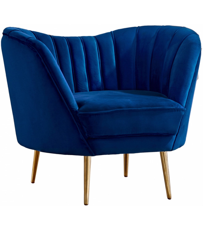 Royal Blue Velvet Channel Tufted Chair, Blue Velvet Chairs With Gold Legs