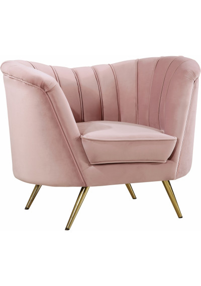 Blush Pink Velvet Channel Tufted Chair Gold Legs