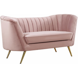Blush Pink Velvet Channel Tufted Loveseat Sofa Gold Legs