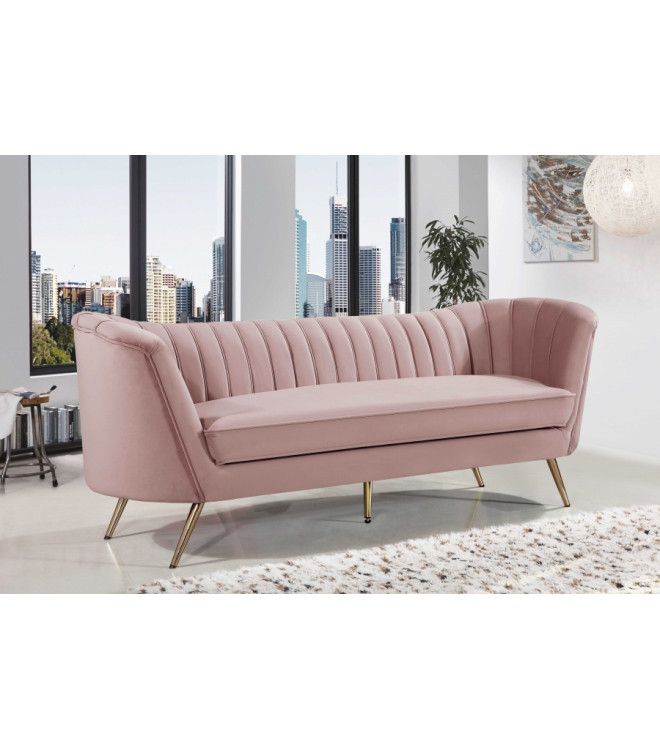 Blush Pink Velvet Channel Tufted Sofa