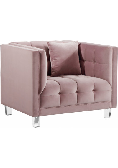 Blush Pink Velvet Channel Button Tufted Chair Acrylic Legs