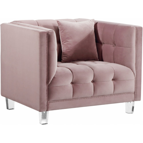 Blush Pink Velvet Channel Button Tufted Chair Acrylic Legs