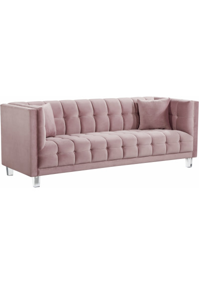 Blush Pink Velvet Channel Button Tufted Sofa Acrylic Legs