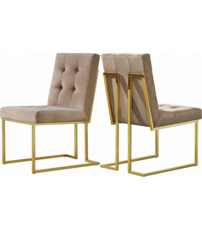 Beige Velvet Modern Boxy Geometric, Geometric Dining Chairs