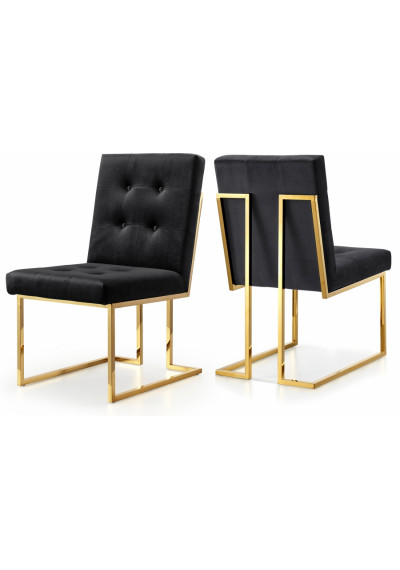 Black Velvet Modern Boxy Geometric Dining Chair Gold Legs Set of 2