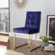 Blue Navy Velvet Modern Boxy Geometric Dining Chair Gold Legs Set of 2