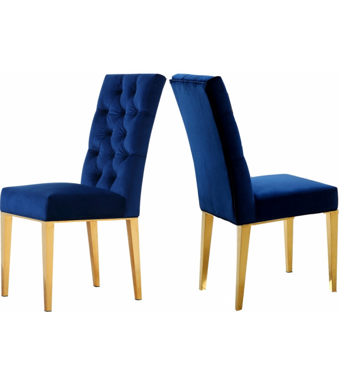 Blue Velvet Tufted Dining Chair Gold, Blue Tufted Dining Room Chairs