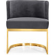 Grey Velvet Barrel Shape Gold Base Dining Accent Chair