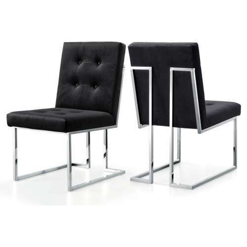 Black Velvet Modern Boxy Geometric Dining Chair Silver Legs Set of 2